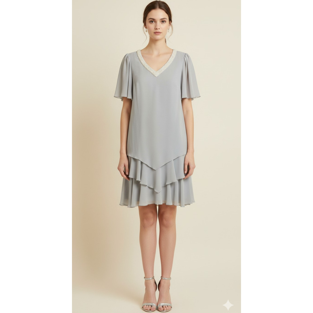 CATTIVA Pearl Sequin Green Chiffon Layers Cocktail Party 1920s Inspired Dress 14